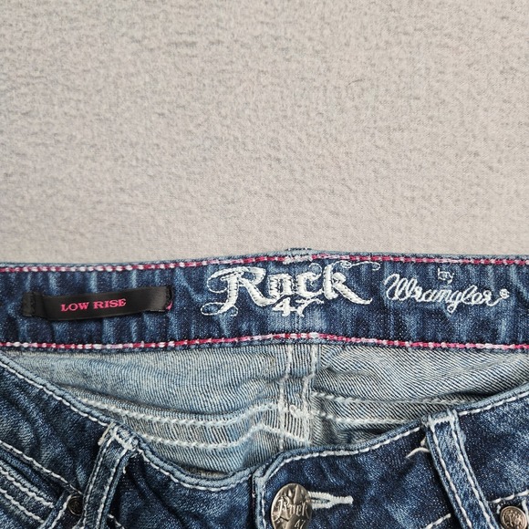 Wrangler Jeans Womens 1/2 x 34 Blue Bootcut Low Rise Rock 47 Fleur De Lis 28x30 - Picture 9 of 11